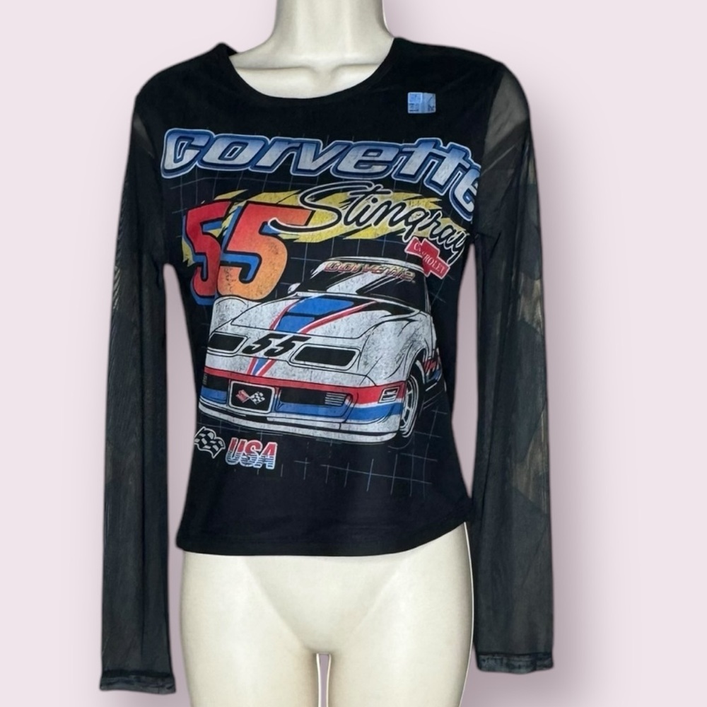 GM OFFICIAL CORVETTE WOMENS MESH LONG SLEEVE TOP